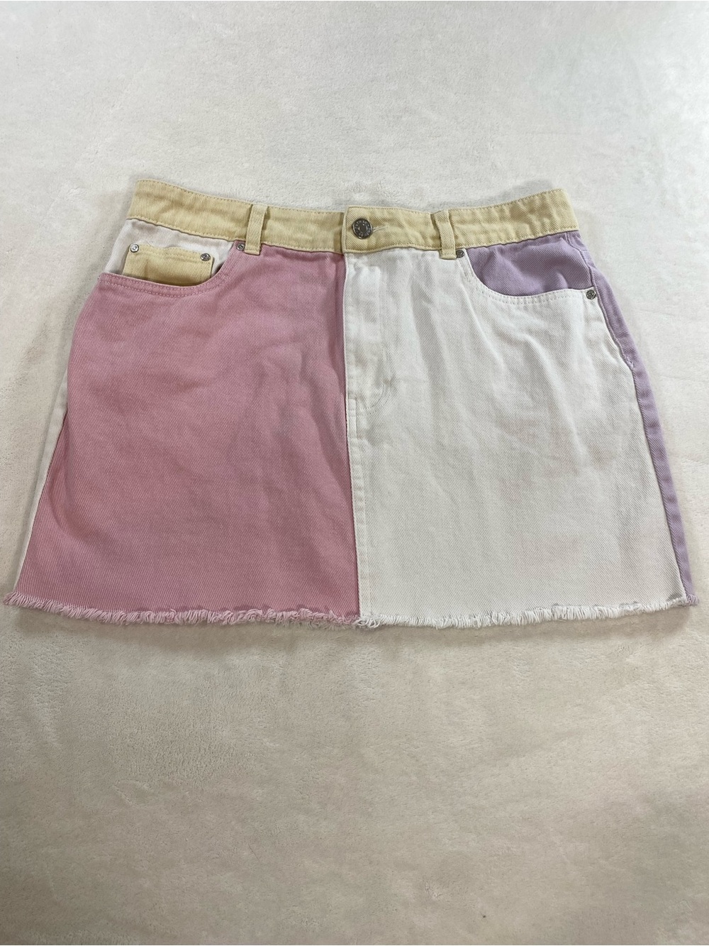 Refuge Denim Multicolored Pastel Raw Hem Jean Mini Skirt Y2K Medium